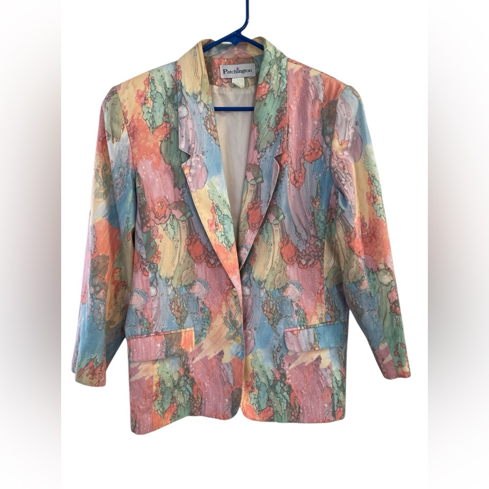 Vintage Patchington Watercolor Blazer 90s Art Teacher Gallery Dopamine Jacket - Picture 2 of 4